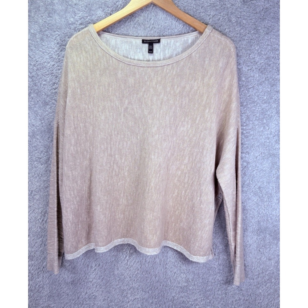 Eileen Fisher Womens M Organic Linen Cotton Sweater Beige Boxy Lightweight